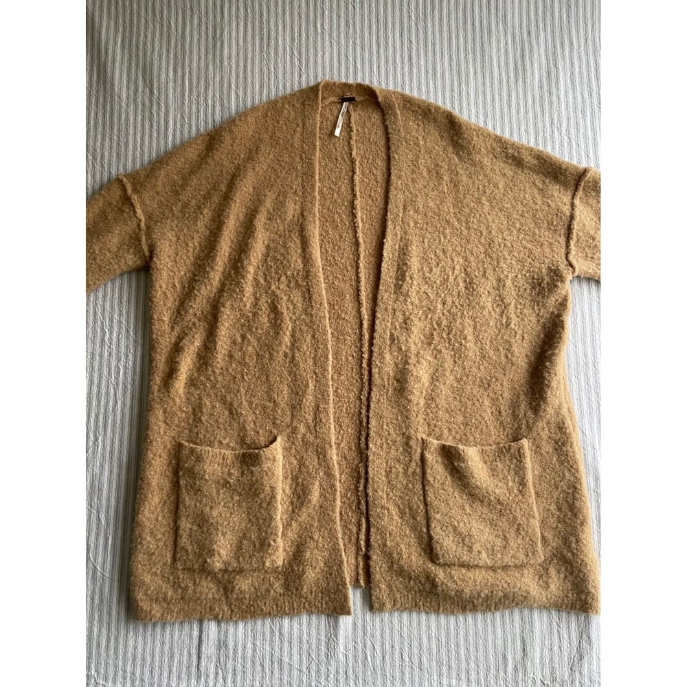 Free People Boucle Mohair Wool Blend Open Front Cardigan Tan Camel Small - Picture 6 of 9